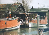 Early fishing boats docked at Fishtown in Leland Michigan