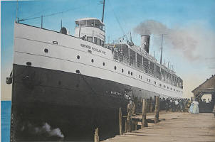 Great Lakes steamship Missouri boarding passengers at Glen Haven Michigan, 1915